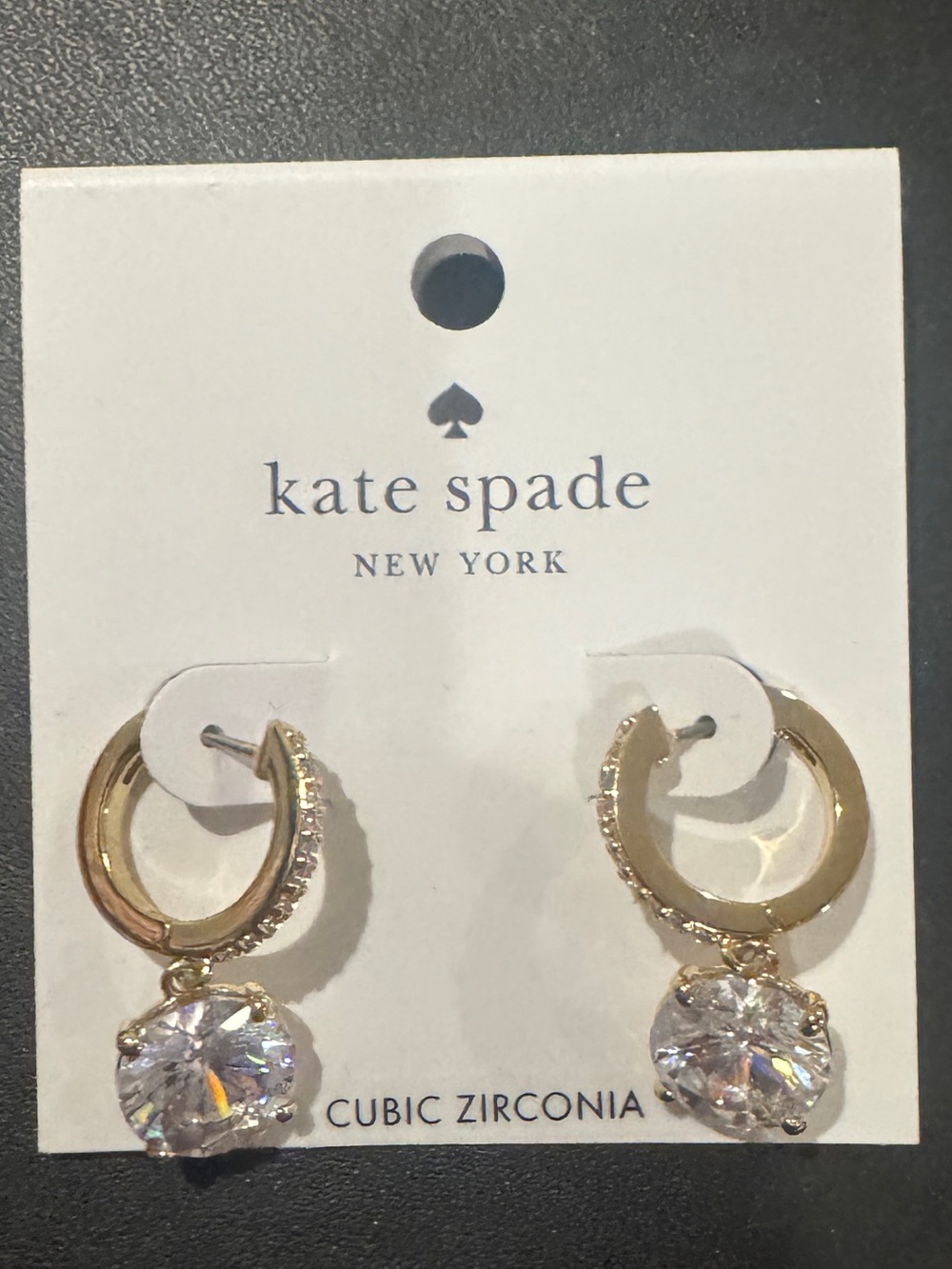 ✨NWT- KATE SPADE New York - Gold Hoop Drop Earrings With 2-Carat Cubic Zirconia!